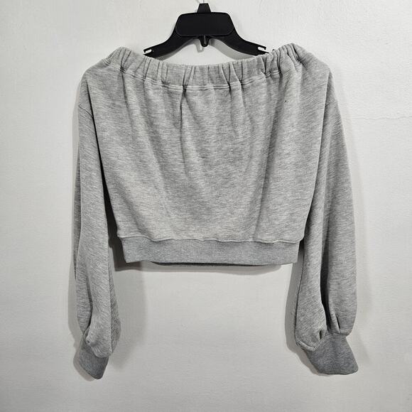 NWT! Cropped Off-the-Shoulder Grey Sweatshirt with Ballon Sleeves. Size M. - Picture 4 of 8